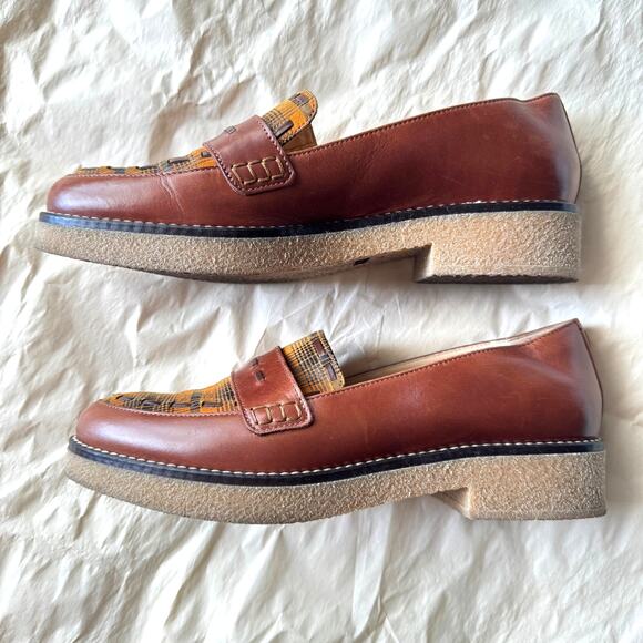 Mellow Yellow Paris Tartan Plaid Yellow and Brown Loafers Size EU 38 US 7 - 7.5 - Picture 3 of 12